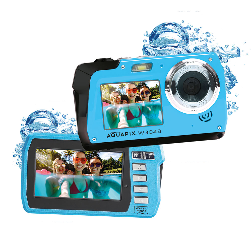 film konsonant Åh gud Easypix W3048 Edge 4K undervandskamera med 2 skærme, blå - Undervands kamera  - Gadgethuset.dk