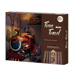 Bogreol miniaturehus byggest i tr med LED lys, Time Travel