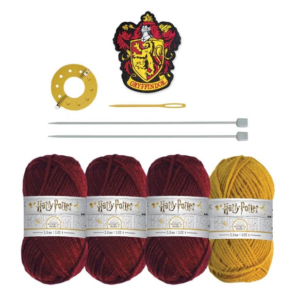 Harry Potter strik-selv hue med kvast, Gryffindor