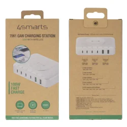 4smarts 100W strmforsyning med 4x USB-C, 2x USB-A samt QI trdls opladning