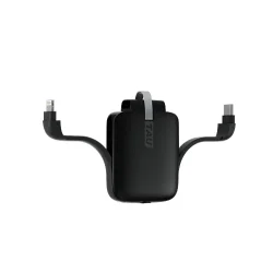 Emergency Powerbank i nglering med Lightning, USB-C og MicroUSB kabler