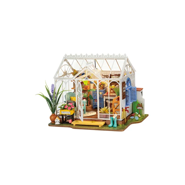 Miniaturehus byggest i tr med LED lys, Dreamy Garden House