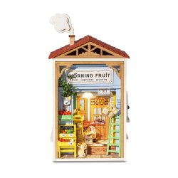 Miniaturehus byggest i tr med LED lys, Morning Fruit Store