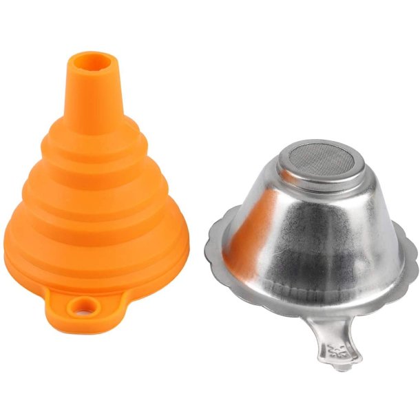 Tragt med filter til resin