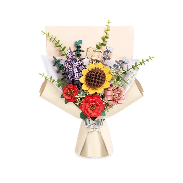 3D byggest i tr, blomsterbuket