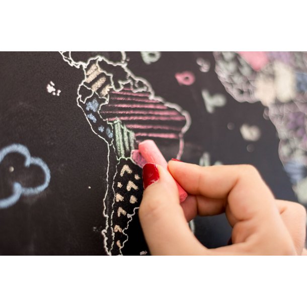 Kridttavle i vinyl med verdenskort