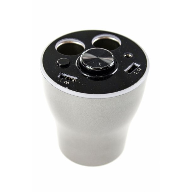 Oplader til kopholder med 2x 12v, 2x USB og Bluetooth headset
