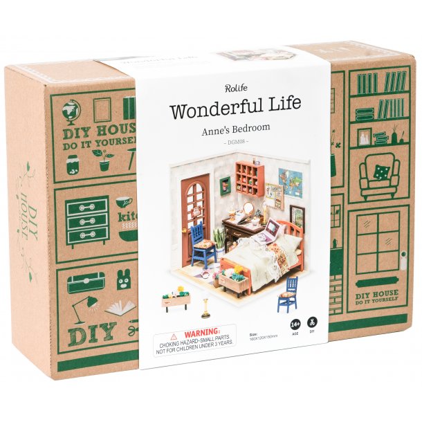 Miniaturevrelse byggest i tr med LED lys, Anne's Bedroom