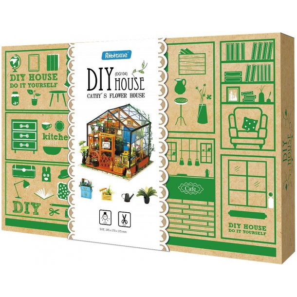 Miniaturehus byggest i tr med LED lys, Cathy's Flower House