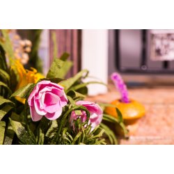 Miniaturehus byggest i tr med LED lys, Garden Entrance