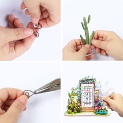 Miniaturehus byggest i tr med LED lys, Garden Entrance