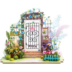 Miniaturehus byggest i tr med LED lys, Garden Entrance