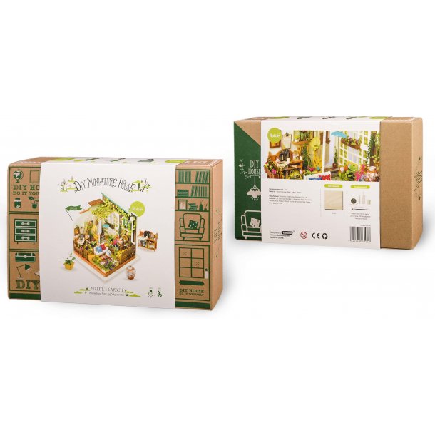 Miniaturehus byggest i tr med LED lys, Miller's Garden