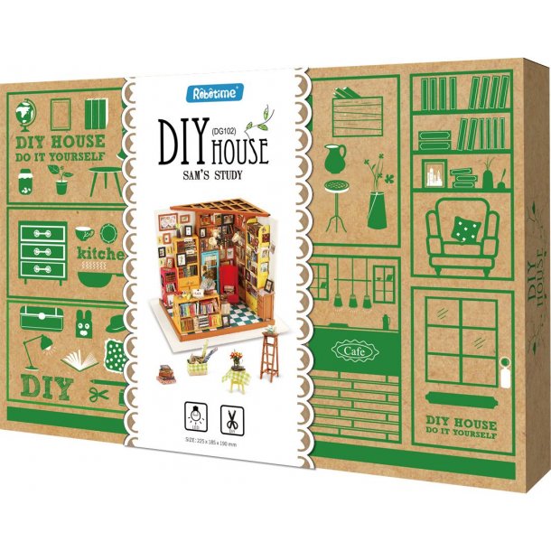 Miniaturevrelse byggest i tr med LED lys, Sam's Study