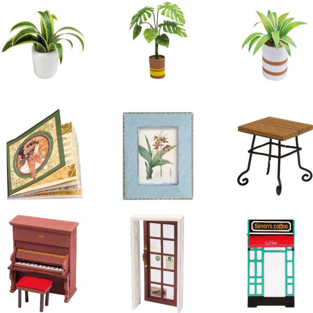 Miniaturehus byggest i tr med LED lys, Simon's Coffee