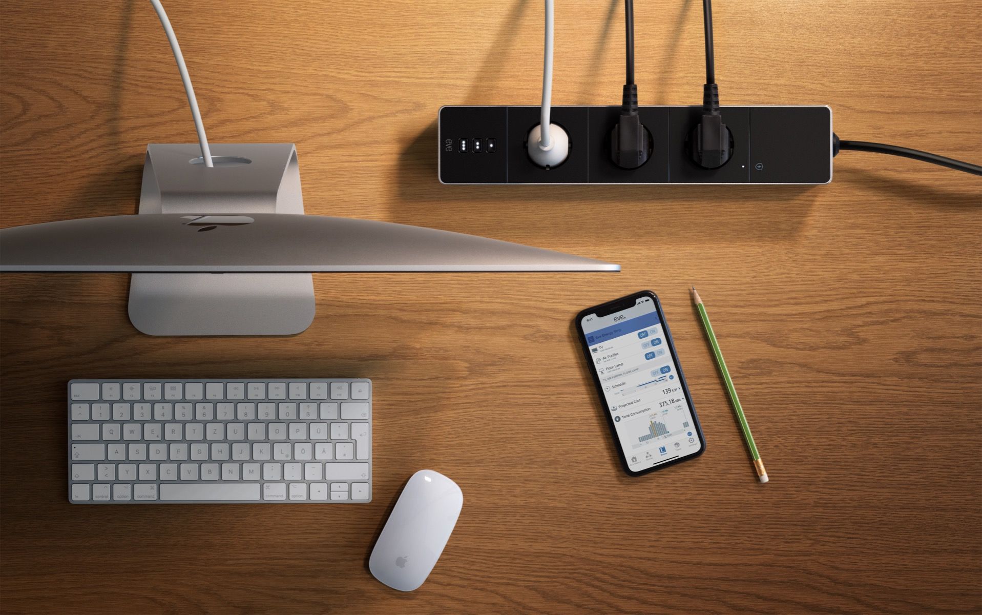 Eve Energy Strip, trådløs HomeKit stikdåse med 3 udtag Intelligente